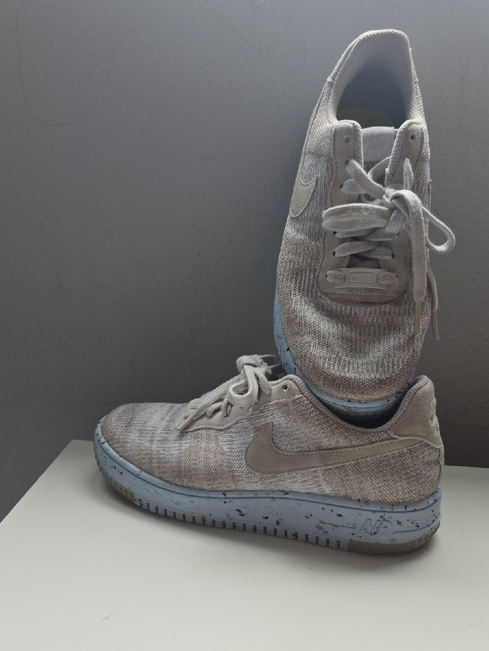 Nike Gray Knit Sneakers with Light Blue Speckled Sole